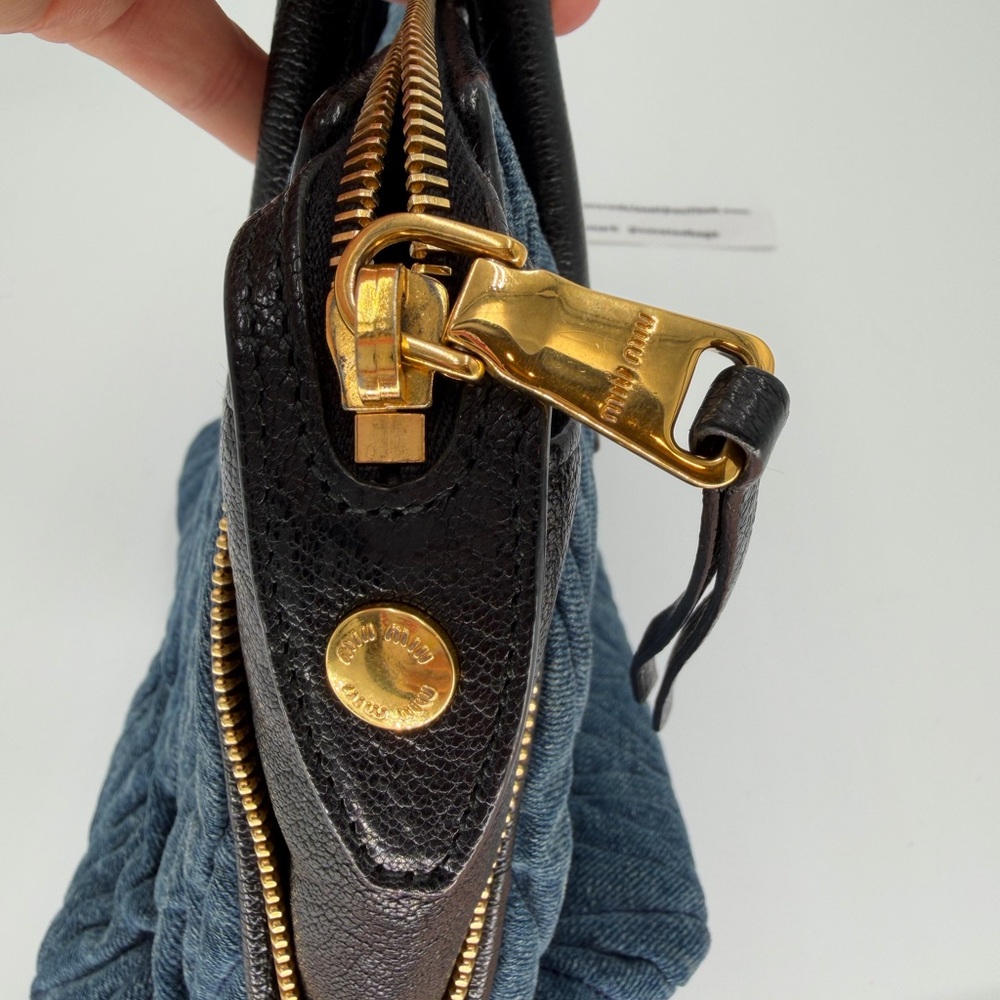Miu Miu Denim Satchel w/ Black Leather Trim and Gold Hardware w/COA - Picture 15 of 16